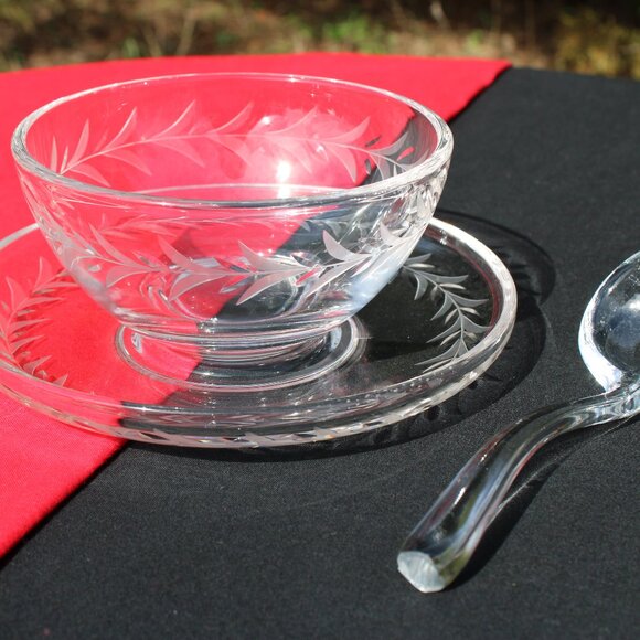 Fostoria Mayonnaise Bowl + Underplate & Spoon - Picture 4 of 5